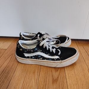 Vans Junior's Black and Floral Sneakers (Size